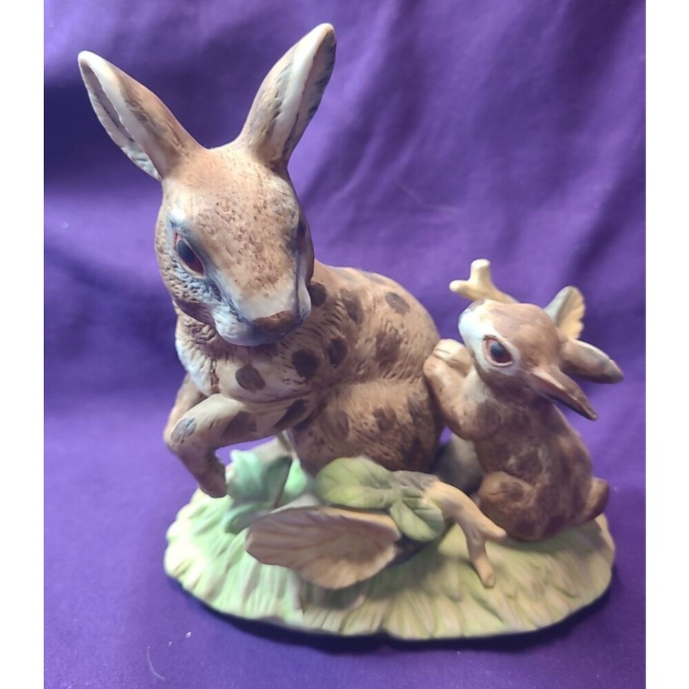 2 VTG Royal Crown Signed Porcelain Rabbit Large Figurines